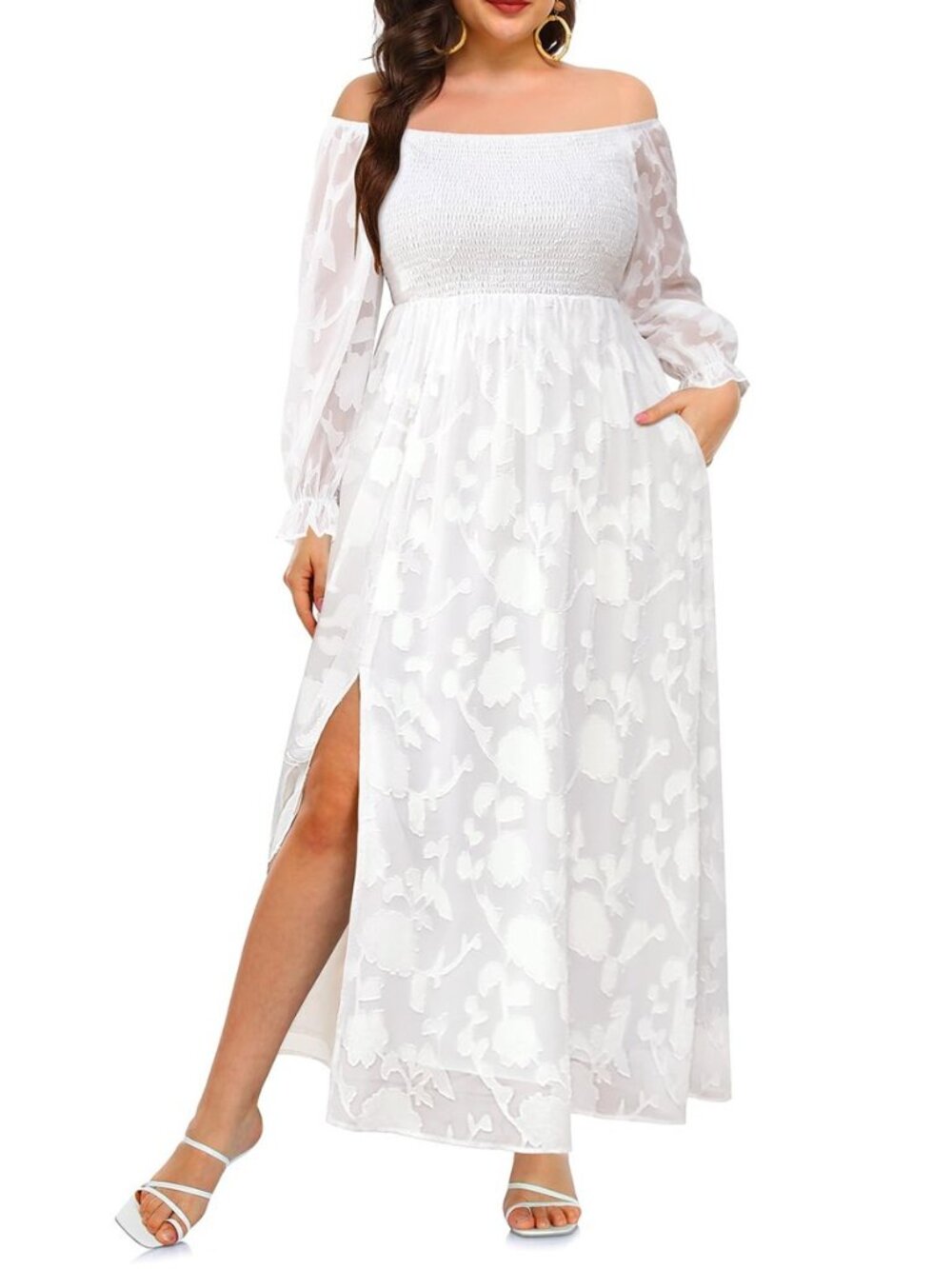 Plus Size Summer Maxi Off Shoulder Floral Smocked Boho Dress